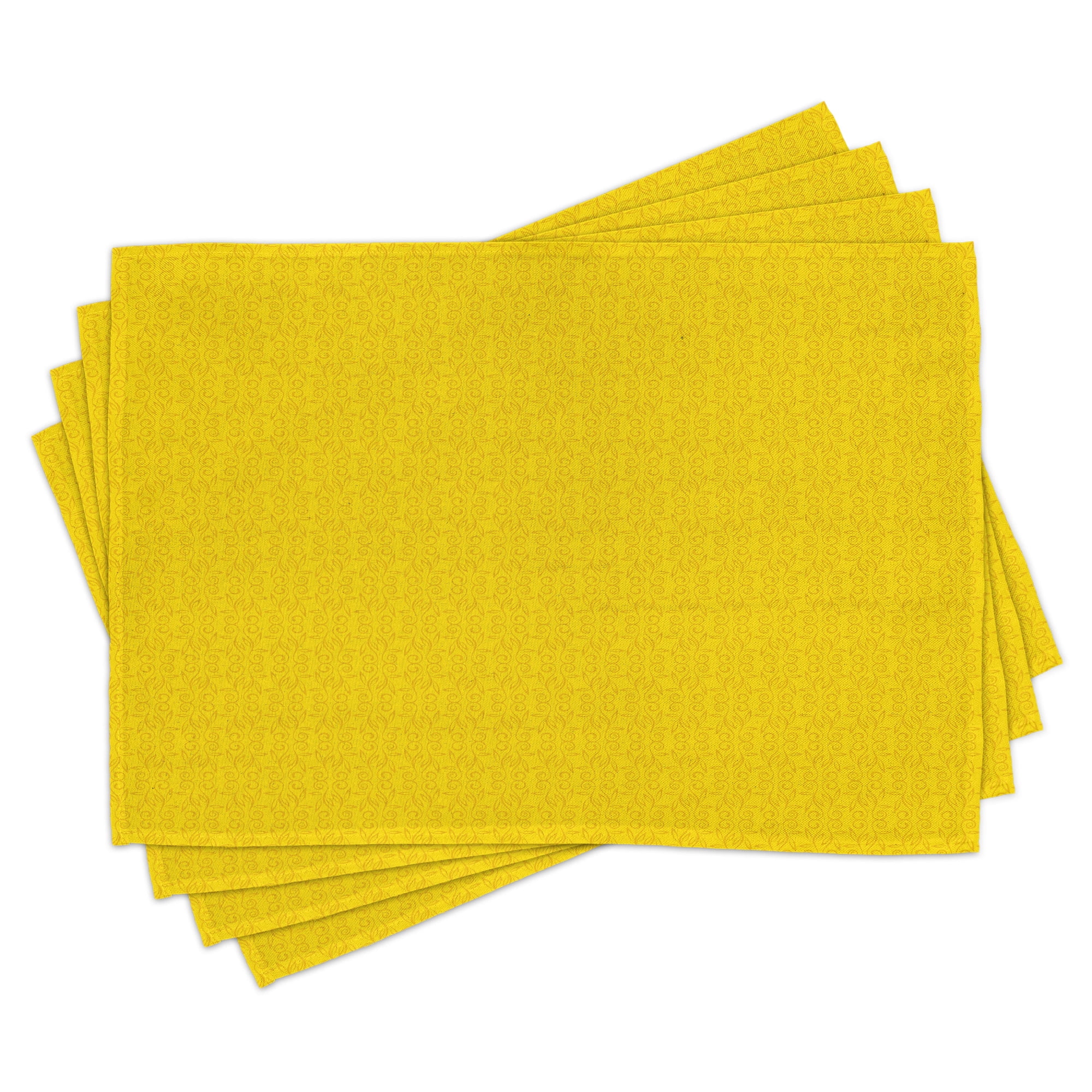 Yellow Place Mats Set of 4, Modern Leaf Branch with Abstract Ivy Vines