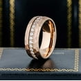 thumbnail image 2 of Jewelry Avalanche Dome Hammered Rose Gold IP Tungsten Mens Eternity Wedding Band, White CZ Anniversary Ring size 10, 2 of 4