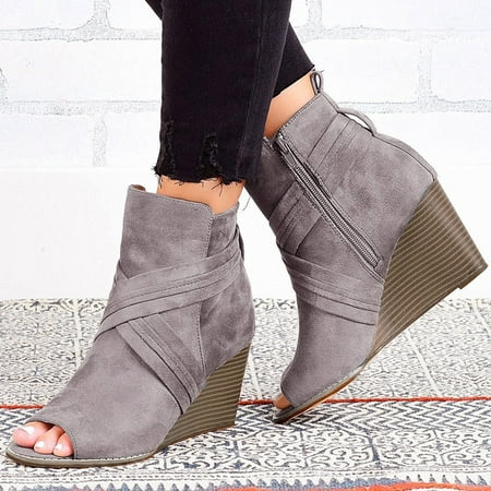 

uikmnh Women Shoes Sandals For Women Fashion Solid Wedges Casual Zippers Roman Shoes Sandals Grey 8.5