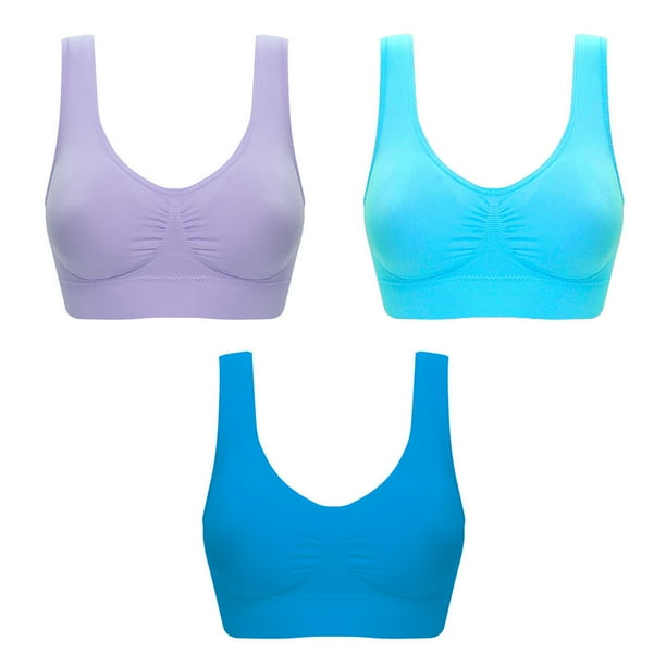 UoCefik Women's Plus Size Sports Bra Push Up Seamless Padded Wirefree Supportive Bra,3 pack Blue