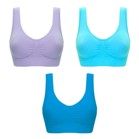 

Qcmgmg Women s Yoga Workout Wireless Bra Lightly Seamless Bralette Support Comfort Bras for Women 3 Pack