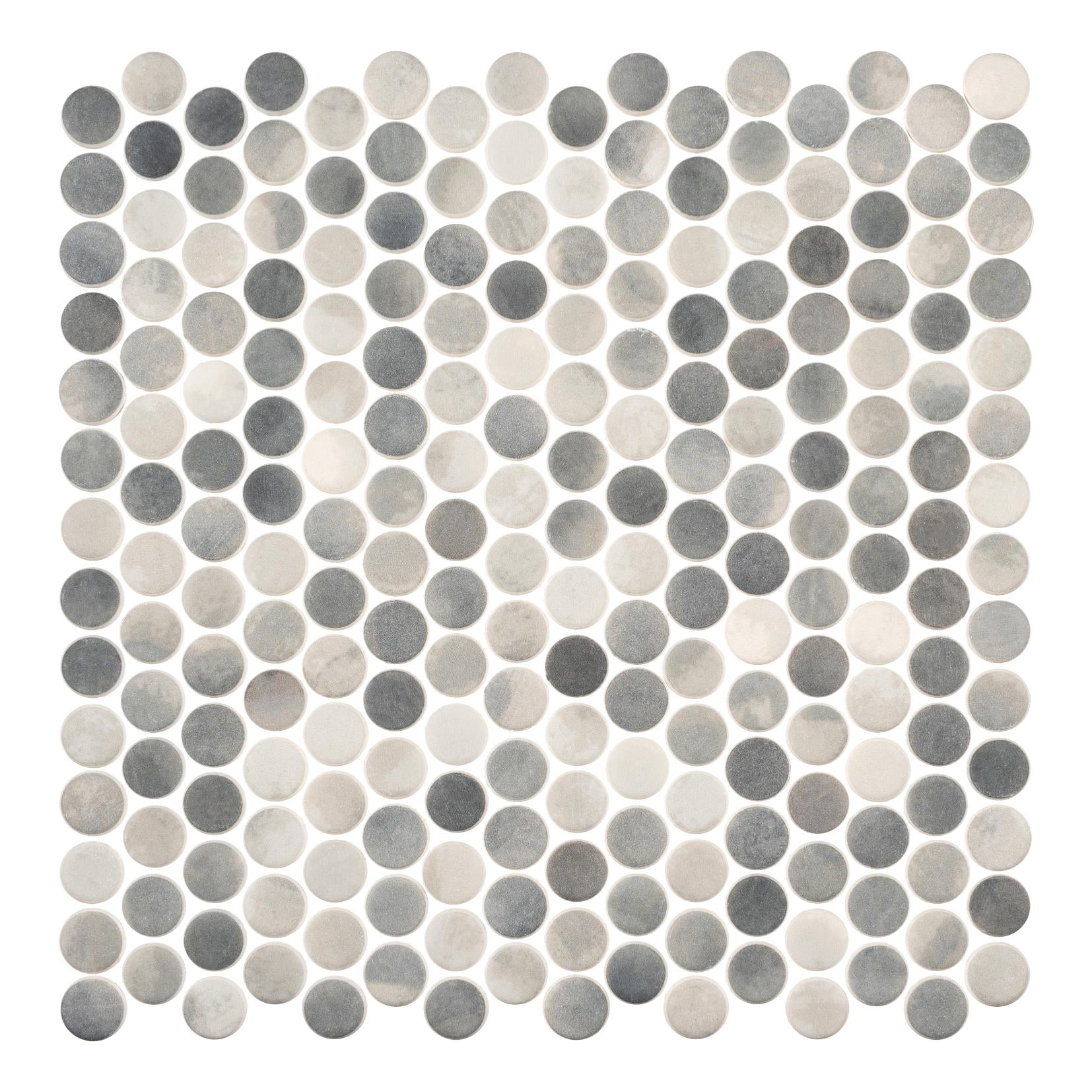 Pixie Char Gray 3/4-in Penny Round Fabric Look Matte Glass Mosaic Wall and Floor Tile