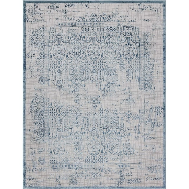 Unique Loom Aberdeen Tone-on-Tone Area Rug 9' x 12' Rectangular Blue/Ivory