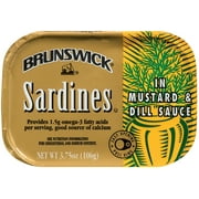 (4 pack) (4 Pack) Brunswick Sardine Fillets in Mustard and Dill Sauce, Gluten Free Food, High Protein Snacks, 3.75oz Can