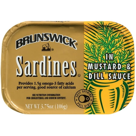 (4 pack) (4 Pack) Brunswick Sardine Fillets in Mustard and Dill Sauce, Gluten Free Food, High Protein Snacks, 3.75oz Can