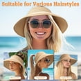 thumbnail image 5 of Women’s Wide Brim Sun Hat + Sunglasses & Earrings Set – Packable UV Protection Ponytail Beach Hat, Foldable Travel Visor for Outdoor, 5 of 7