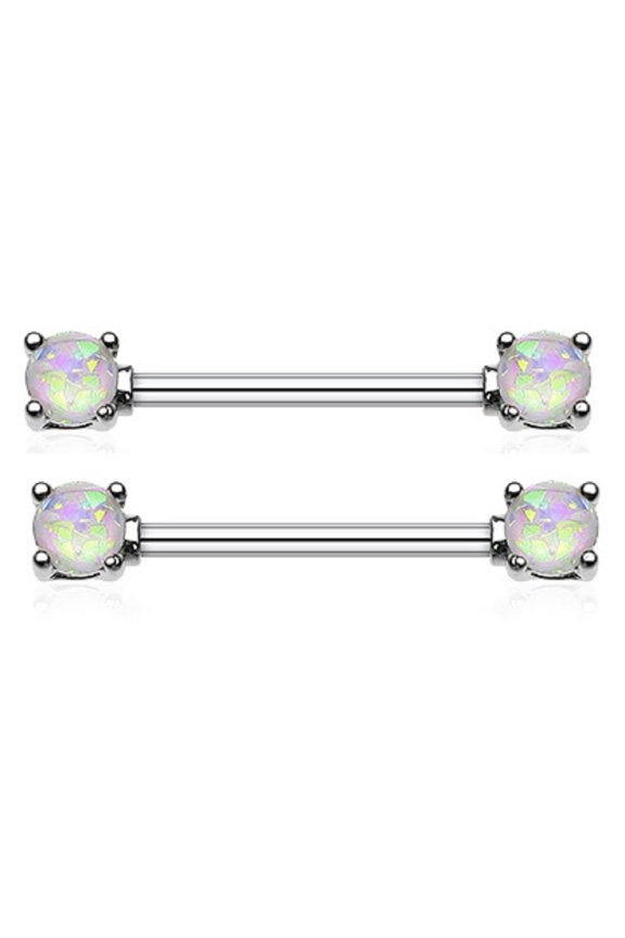 Barbell Ring Opal Glitter Prong Steel bar (white)