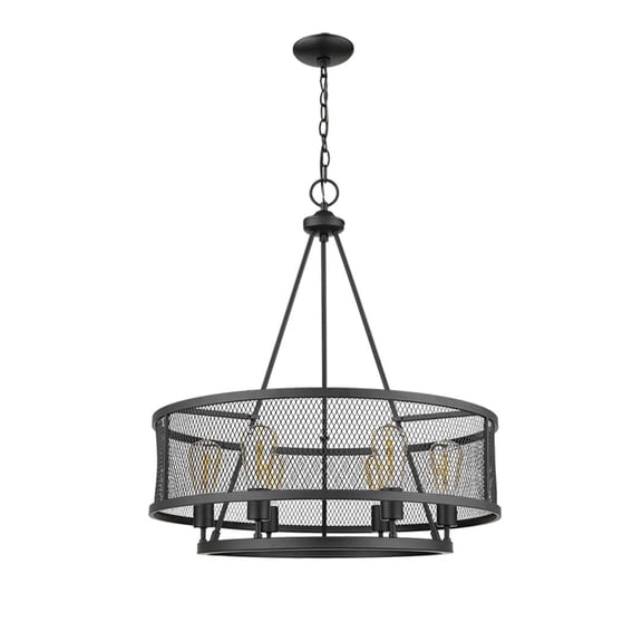 Elza 6-Light Industrial Drum Chandelier, Black Metal Pendant Lighting for Dining Room
