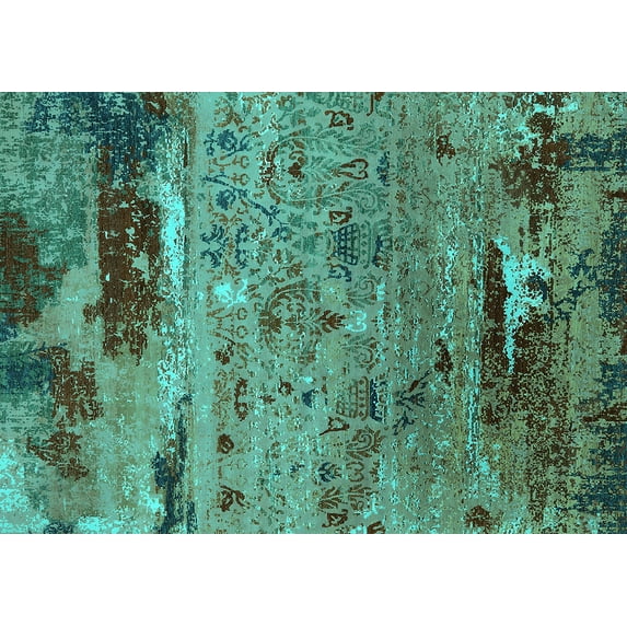 Ahgly Company Machine Washable Indoor Rectangle Oriental Turquoise Blue Industrial Area Rugs, 3' x 5'