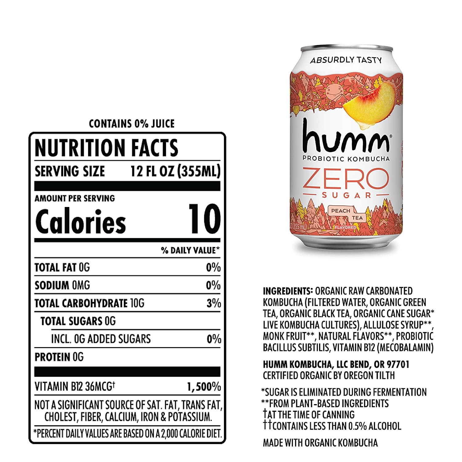 Humm Kombucha Healthy Zero Sugar Drink, Blood Orange, 16