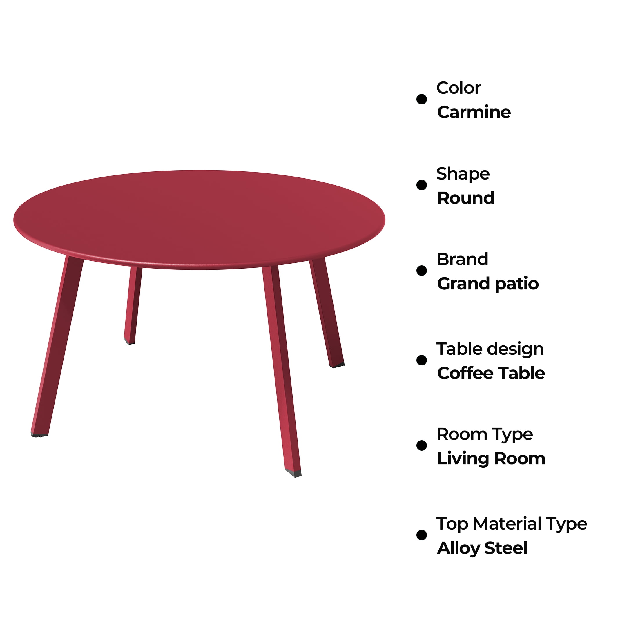 Grand Patio 28" Round Steel Outdoor Coffee Table, Red