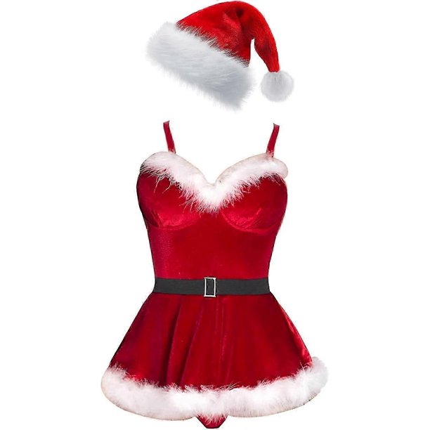 Sexy Christmas Lingerie For Women Santa Babydoll Chemise Red Costume with 4PCS