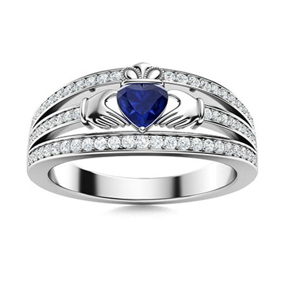 Claddagh 5 MM Heart Blue Sapphire Friendship Loyalty Women Valentines Day Gifts Ring 925 Sterling Silver