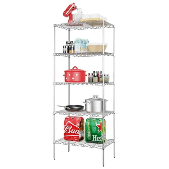 Qtypgm | 5-Tier Wire Shelf | 24"x14"x60" | Chrome | Adjustable Racks | Heavy-Duty Storage Shelves, Holds Upto 750 lbs | Rust-Resistant, No-Tool Assembly | for Home, Garage Shelving