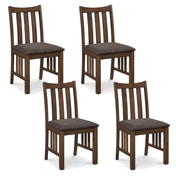 Gymax Rubber Wood Dining Chairs Set of 4 Farmhouse Kitchen Chairs Brown&Brownish Gray