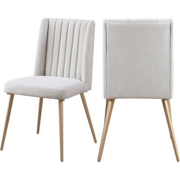 Meridian Furniture Eleanor Chaise de Salle à Manger, Lin Crème et Pattes Dorées (Ensemble de 2)