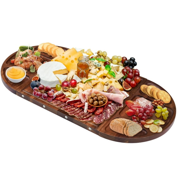 NiHome Magnetic Acacia Wood Charcuterie Board Large 26”x13” Cheese Board Splice Serving Dishes for Entertaining, Beautiful Personized Christmas Wooden Square Semicircular Charcuterie Board Set