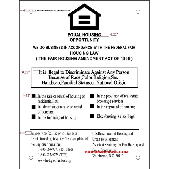 Equal HOUSING Opportunity Sign (White, Size 8.5x11) (ref-2201)