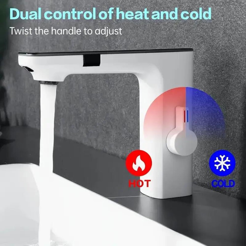 Touchless Bathroom Sink Faucet Automatic Motion Sensor Vanity Faucet Single Hole White&Chrome