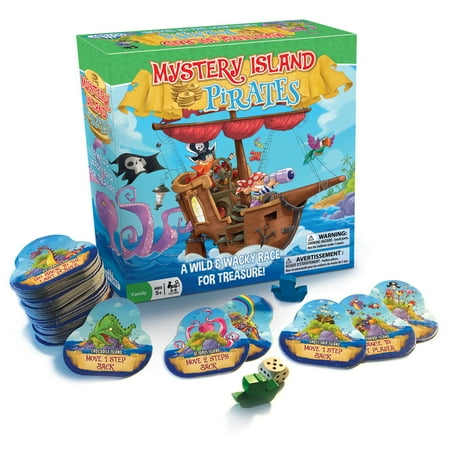 Mystery Island Pirates - Tile Game, By Outset Media, A Wild & Wacky Race For Treasure, Build Your Own Game, Two Games in One Box, Perfect for Family Game Night & Children, For 2-6 Players, Ages 5+
