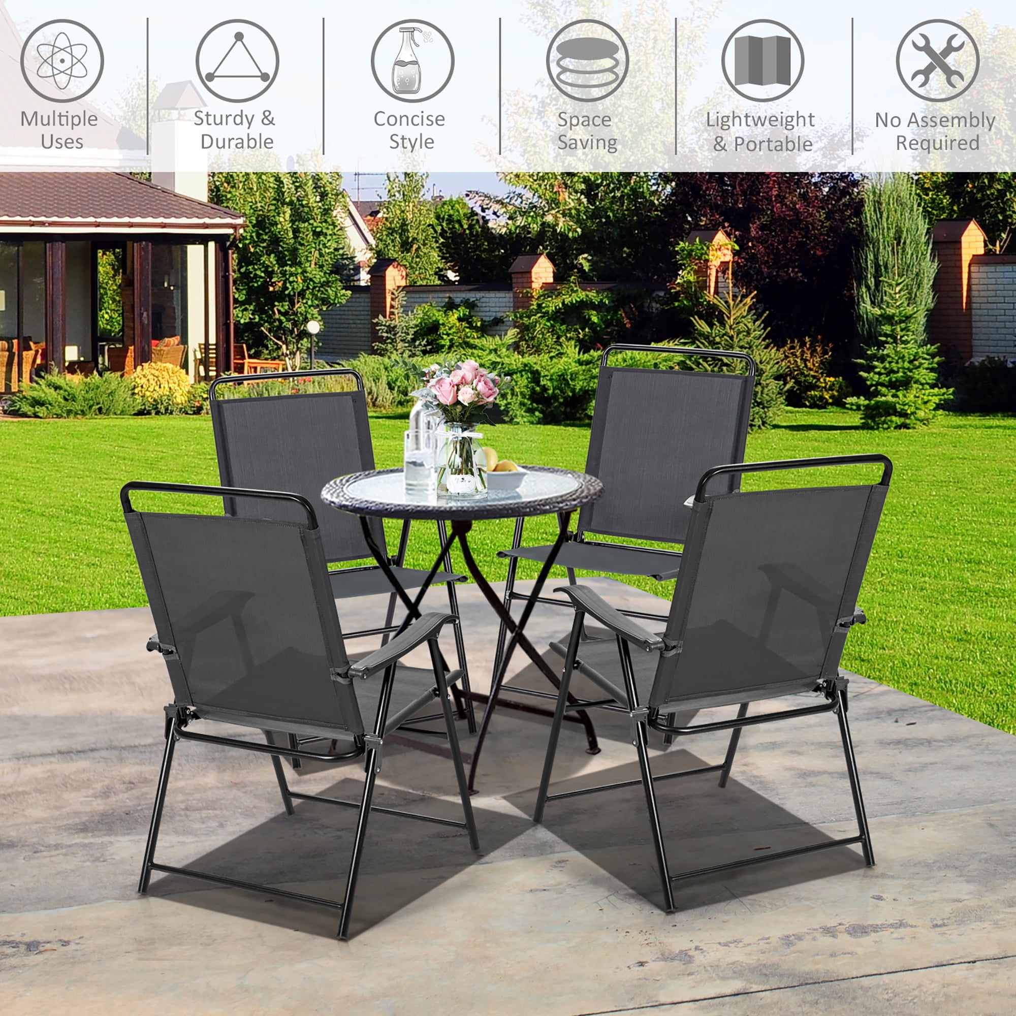 Costway 4PCS Outdoor Patio Folding Chair W Armrest Portable Camping Lawn Garden