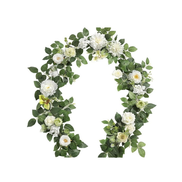Guirnalda floral de rosas artificiales para fondo de jardín de compromiso Blanco