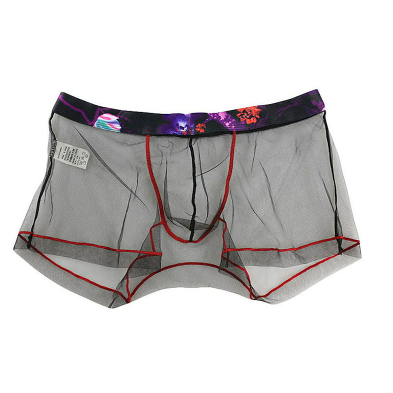 HEVIRGO Men Underwear Comfortable Stylish See-through Men's Fishnet Briefs  See-through Underwear,Black XL