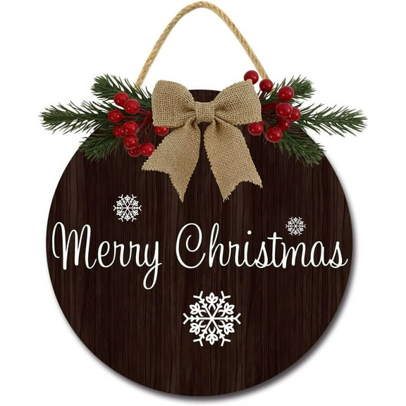 Eveokoki 12" Merry Sign Christmas Decoration Door Decor Wooden Hanging Welcome Sign Front Door Christmas Wreath for Home Indoor Outdoor Farmhouse Wall Window Decoration