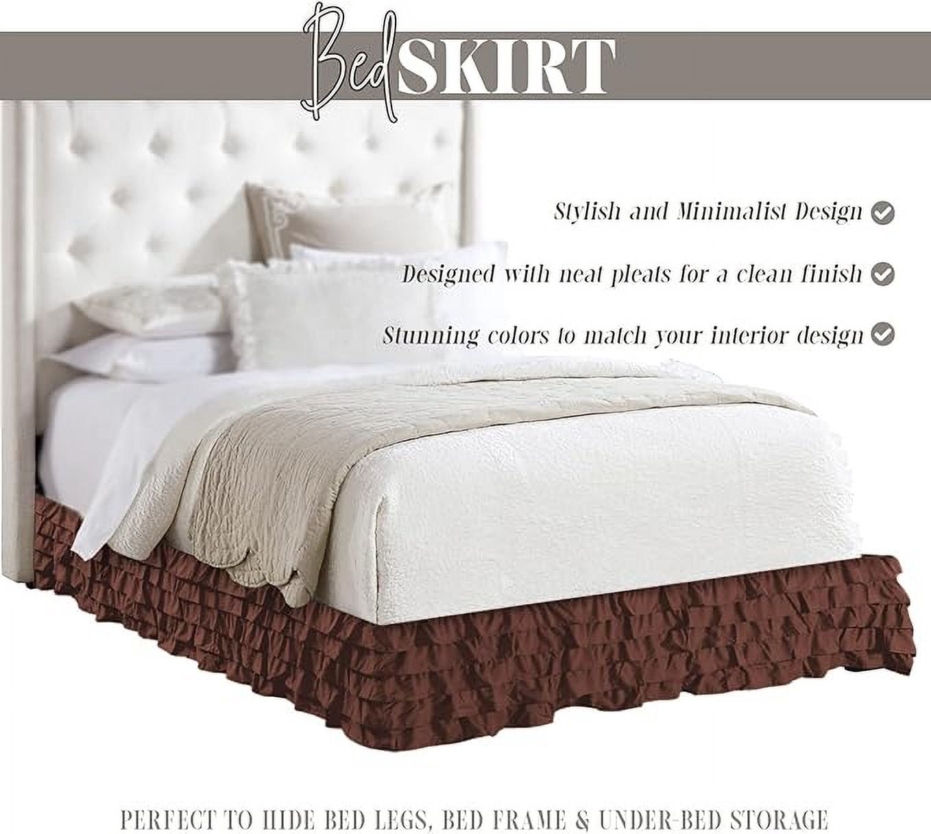 Mocassi Multi-Ruffle Bed Skirt, Wrinkle and Stain Resistant, 1500 Thread Count, 15 inch Drop, Twin, Chocolate Brown