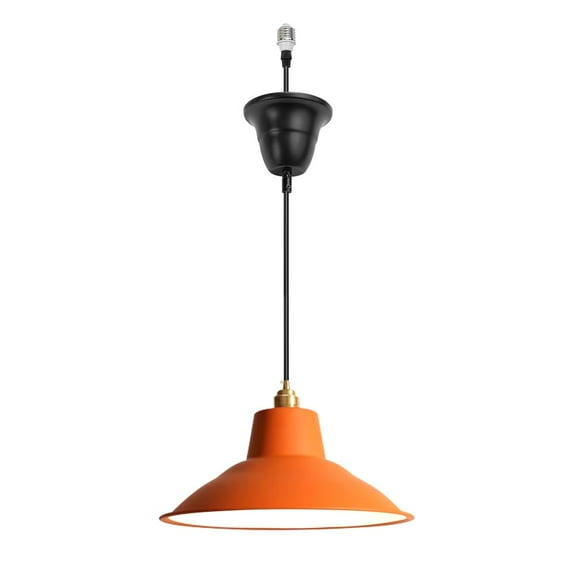 KAYYELAMP 1 Pcs Ceiling Light Convert Pendant E26 Base Connections Dia 14.17" Orange Metal Shade 3.2ft Cord Conversion Kit for E26 Spot Lamp Nordic Style