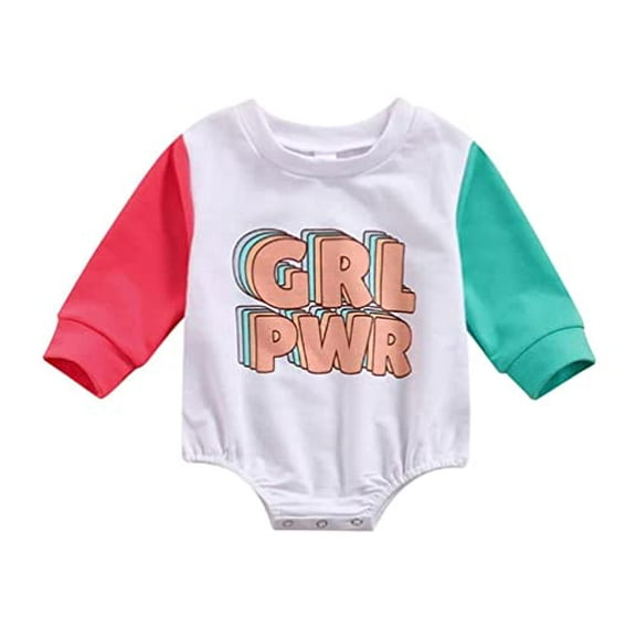 StylesILove Infant Baby Girl PWR Color Block Long Sleeve Cotton Sweatshirt Romper Oversized Toddler Girls Jumpsuit Fall Winter Outfit (18-24 Months)