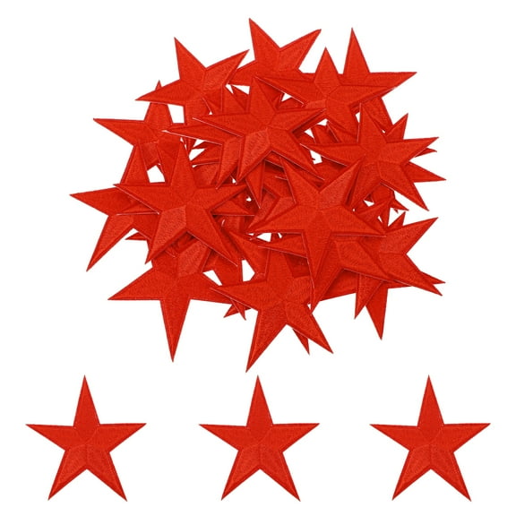 Uxcell 30Pcs Star Iron on Patches Small Star Embroidered Patches Applique Sew on Patches for DIY Crafts Red