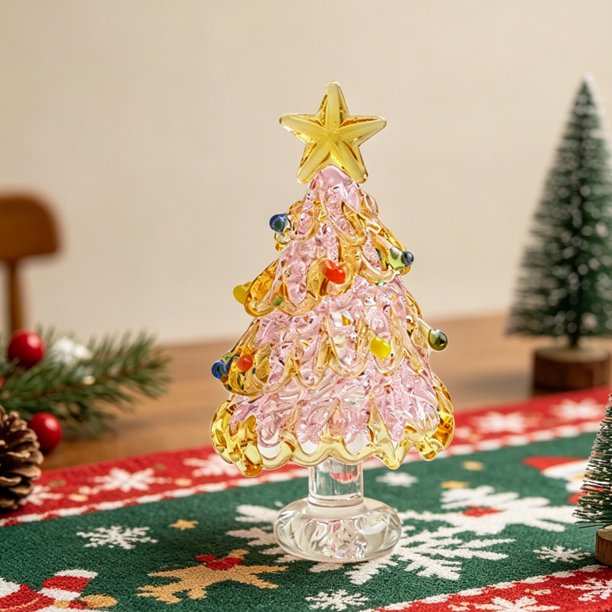 Mini Handmade Glass Christmas Tree Ornament Small Desktop Crystal Xmas Tree Table Decor For Decoration