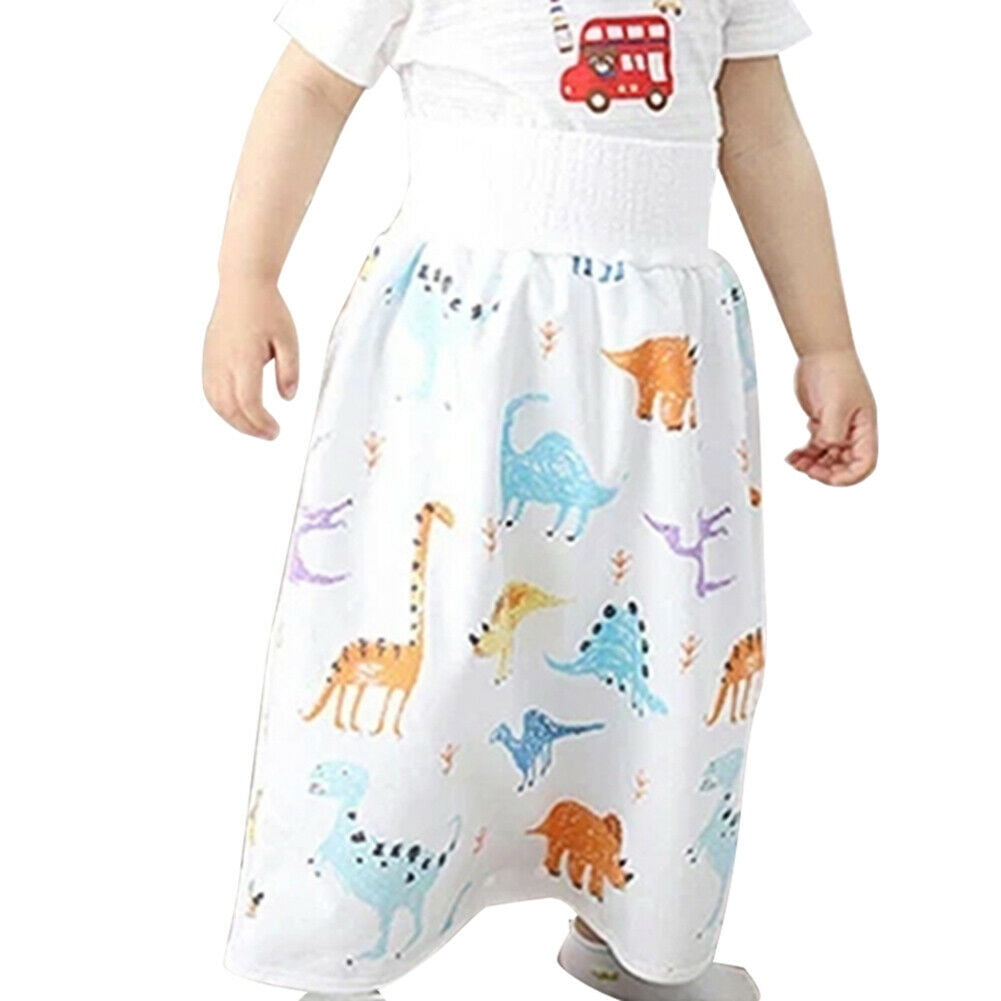 LNKOO Comfy Waterproof Diaper Skirt Shorts, Cotton Pee Training Pants Underwear, Anti Bed-wetting Washable Bed Clothes for Baby Boy Girl Night Time Sleeping Potty Training 0~8T (dinosaur-M)