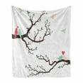 thumbnail image 1 of Love Soft Flannel Fleece Blanket, Retro Birds on the Tree Branch Serenade Nostalgic Partners Ceremony Love Romance, Cozy Plush for Indoor and Outdoor Use, 60" x 80", Green Pink Brown, by Ambesonne, 1 of 6