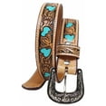 thumbnail image 3 of 23-24  Girls Kids Child Youth 1-1/4" Wide Western Rodeo Fashion Two-Tone Floral Hearts Tooled Leather Belt 26FK37TRC, 3 of 3
