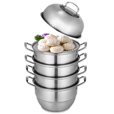 BENTISM 28CM Stainless Steel Food Steamer Set Glass Lid 5 Tier Kitchen Pan Cookware