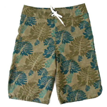 LUCKY BRAND SWIMSUIT BOYS - SZ 12 LARGE PALM BEIGE - BOARD SHORTS SWIM