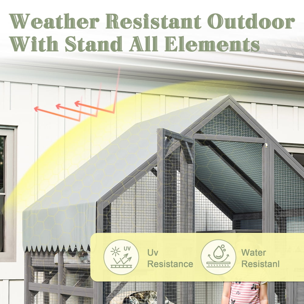 Large Wooden Outdoor Cat Enclosure, Multi-Cat Catio with Platforms, Resting Boxes & Bridge, Waterproof UV Proof Canopy Included