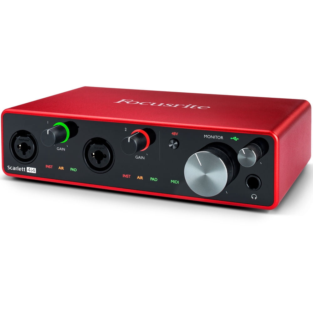 Focusrite Scarlett 4i4 USB Audio/MIDI Interface (3rd Gen) Bundle with Studio Monitor Headphone & 4x XLR-XLR Cable