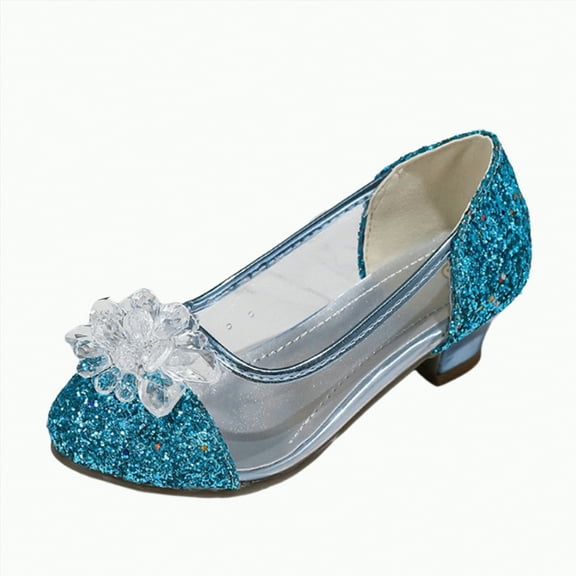 Ccpelsie Girls Dress Shoes Mary Jane Wedding Flower Bridesmaids Heels Glitter Princess Shoes for Kids Toddler(Blue,12)