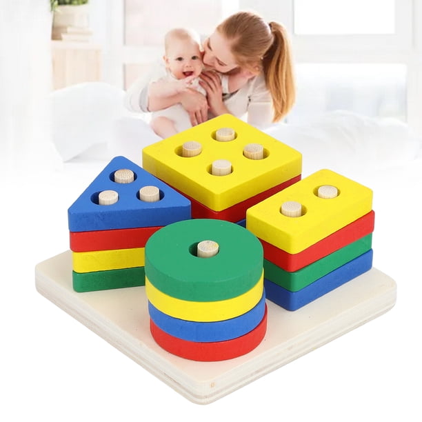 Bloques De Construcción De Columnas De Apilamiento De Juguete, Diseño Exquisito Educativo Duradero, Bloques De Construcción De Apilador Geométrico Más Suave De Madera Para
