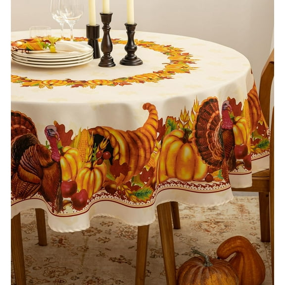 Fall Thanksgiving Tabletop Collection for Kitchen Dining Decoration Parties Harvest, Harvest Party, Tablecloth, 70" Round