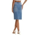 thumbnail image 3 of INSPIRE CHIC Women's Jean Skirt High Waist Back Slit Stretch Below Knee Length Denim Skirts L Light Blue, 3 of 6