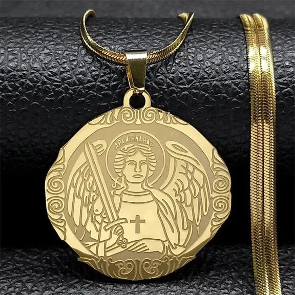 Archangel Michael Pendant Necklace Men Women 14K Yellow Gold St.Michael Medal Necklaces Jewelry Accessories