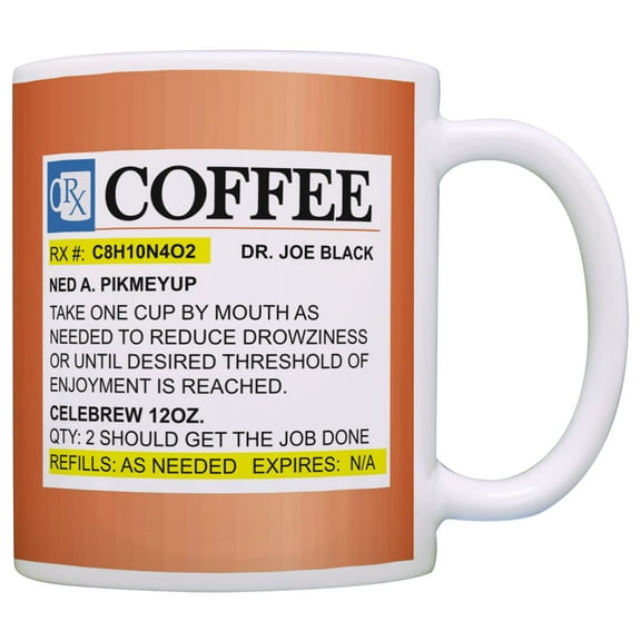 ThisWear Coffee Lovers Gifts Prescription Coffee RX Pill Bottle Pharmacist 11 ounce Coffee Mug Orange