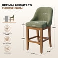 thumbnail image 3 of Set of 2 Chenille Upholstered Bar Stools in Neutral Green 26 Inch Counter Height Chairs with Solid Wood Legs, 3 of 9