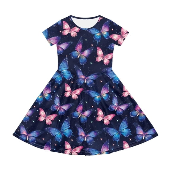 WhouRiu Girls Casual Butterfly Graphic Dresses Short Sleeve Crew Neck A Line Dress Kids Comfortable Cute Summer Everyday Sundress,5-6 Years