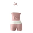 thumbnail image 5 of mgoYE Girls Y2k Vintage 2 Pieces Bikini Set Halter Tankini Top with Shorts Beach Swimsuit Vacation Outfit, 5 of 6