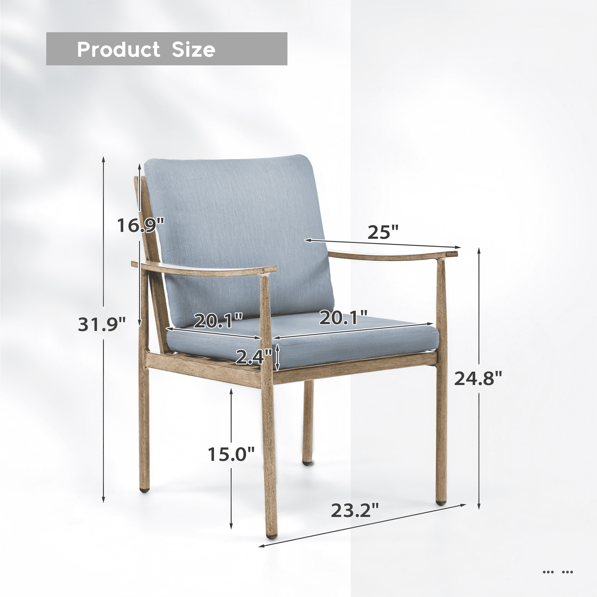 Outdoor Dining Chairs Set of 6, Aluminum Patio Chairs with Cushions, Rope Backrest Ergonomic Armrest Dining Chairs for Backyard Garden Pool, Brown/Blue